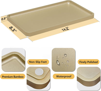 Bathroom Vanity Tray for Countertop - Bamboo Organizer Tray for Dresser Tops, Toilet, Perfume Small Decorative Tray Wood Tray for Home Decoration 11.81” L x 6.1” W x 0.79” H Black