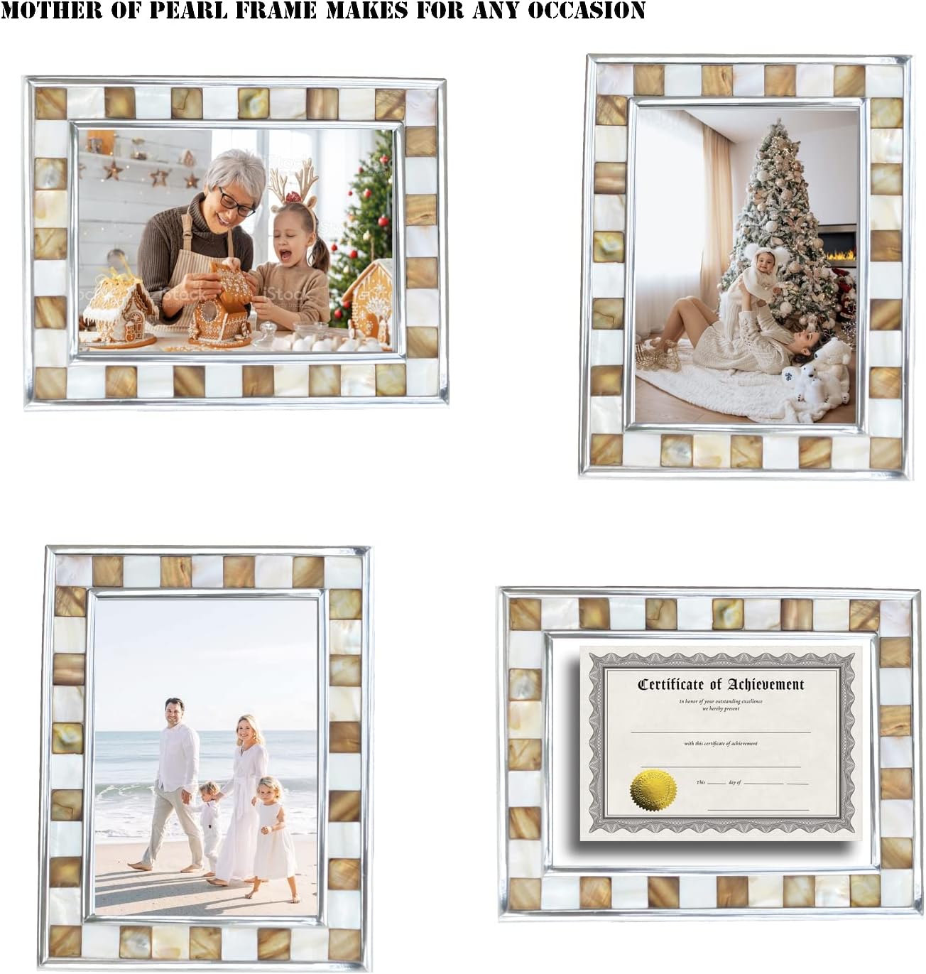 Silver Plate Picture Frame 5x7 Mother of Pearl 5 by 7 Photo Frame Mosaic Glass Tabletop Frame (Grey+ White,1pc)