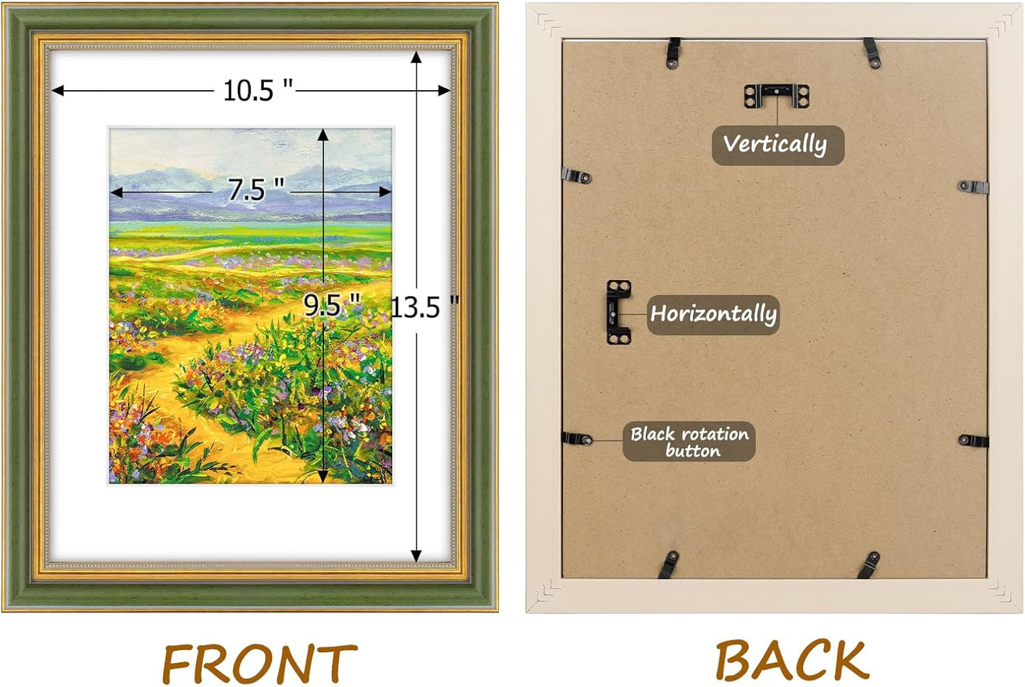 Golden State Art,11x14 Ornate Picture Frame for 8x10 Photo with Mat or 11 x 14 Prints without Mat,Real Glass Wall Display(Color:Green Gold)