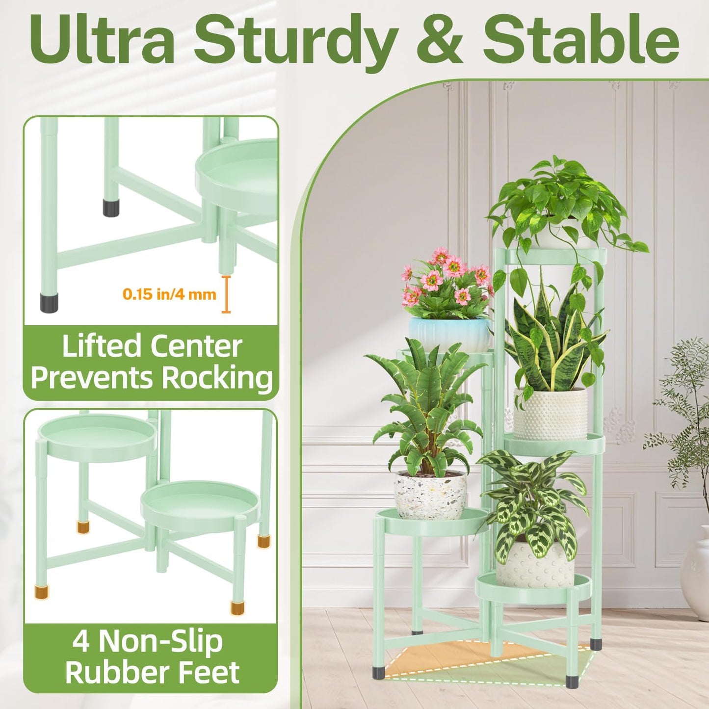 iDavosic.ly Plant Stand Indoor Outdoor, 5 Tier Corner Metal Flower Display Holder Shelf, Folding Tall Orchid Rack for Patio Balcony Porch Garden Living Room House, Black