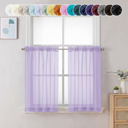 Chyhomenyc Sheer White Valances for Windows 2 Pack, Small Window Curtains for Living Room Bathroom Cafe Laundry Basement, Modern Top Dual Rod Pocket Voile Curtain, 42W x 14L inches, White - Colors C