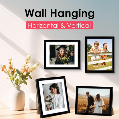 FIXSMITH 8x10 Picture Frame Set of 2, Photo Frame with HD Plexiglass, Display Pictures 5x7 with Mat or 8x10 Without Mat Multi Picture Frames Collage for Tabletop or Wall Display, Black