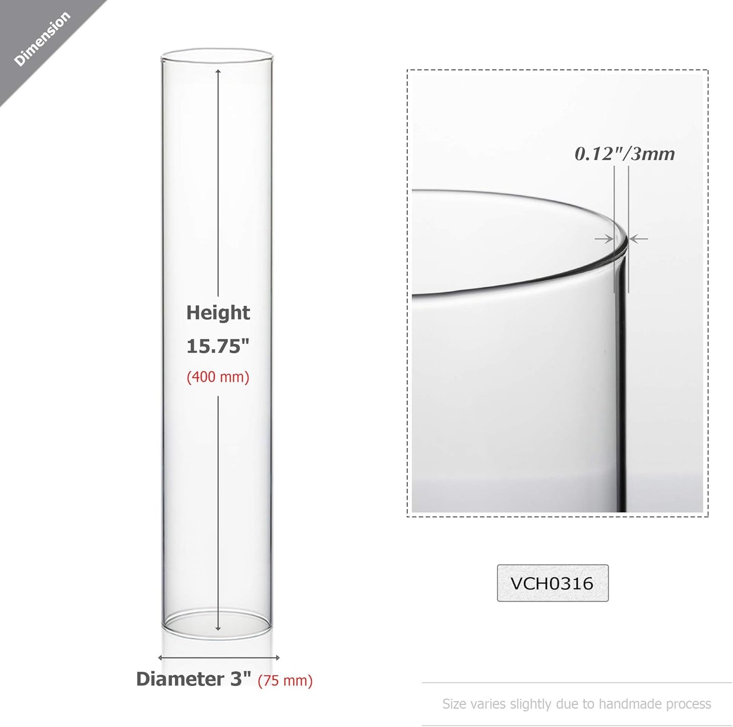 WGVI Hurricane Candle Holder Sleeve, Wide 4", Height 10", Clear Glass Cylinder Candleholder, Chimney Tube, Open Ended Candle Shade, 1 Piece - Colors B