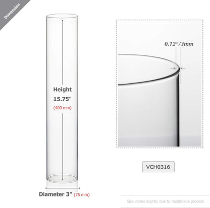 WGVI Hurricane Candle Holder Sleeve, Wide 4", Height 10", Clear Glass Cylinder Candleholder, Chimney Tube, Open Ended Candle Shade, 1 Piece - Colors B