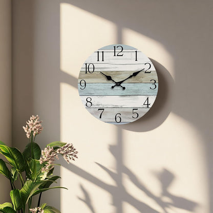 Wall Clock, Rustic Wall Clocks Battery Operated Silent Non Ticking, Country Round Wooden Clocks Farmhous Wall Decorative for Kitchen, Bathroom, Living Room (Gray 8 Inch)