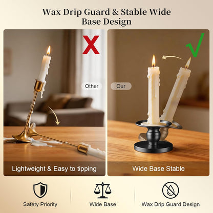 Pillar & Taper Dual Candle Holder: Fit 3"D and 0.87"D Candles - Stable Wide Base & Easy Clean - Smooth Metal Texture Candlestick for Wedding Home Holiday Table Centerpiece Decor - Set of 3 Gift (Gold)