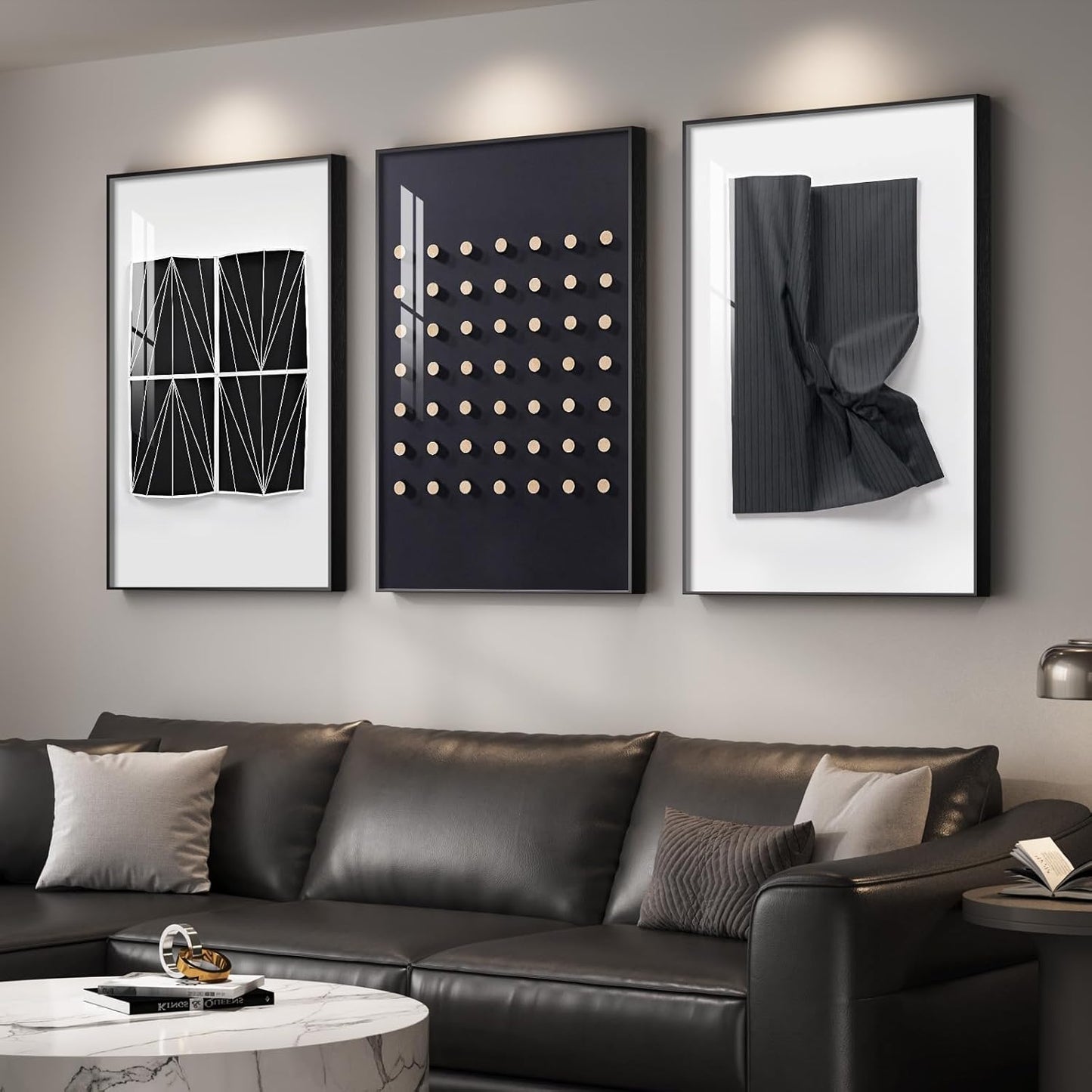 Framed Modern Luxury Gold Wall Art, Set of 3 Piece Contemporary Paintings Artwork for Walls, Golden Prints Pictures with Gold Frame, Wall Decor for Living Room, Hallway, Bedroom, Office 16x24 Inch