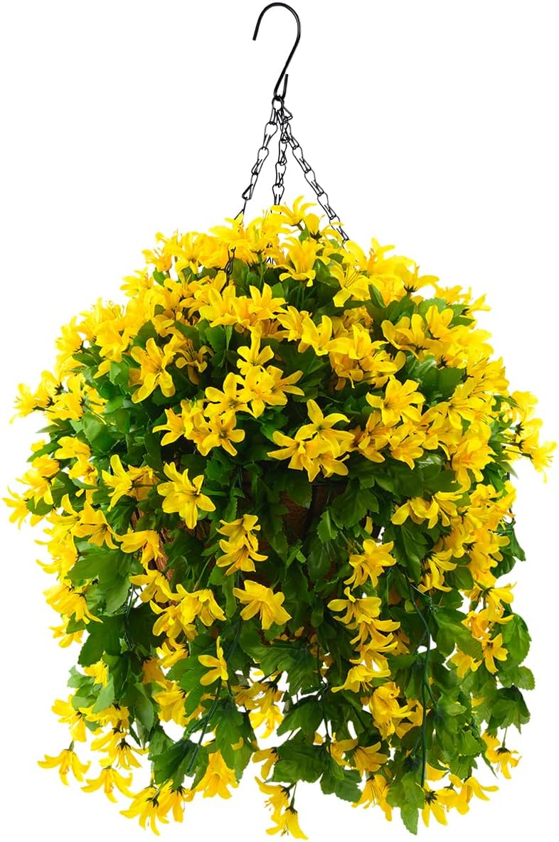 INQCMY Artificial Fake Hanging Plants Flowers Basket for Spring Summer Outdoor Outside Porch Decoration,UV Resistant Faux Silk Violet in Planter for Home Patio Balcony Garden Yard Decor(Red)