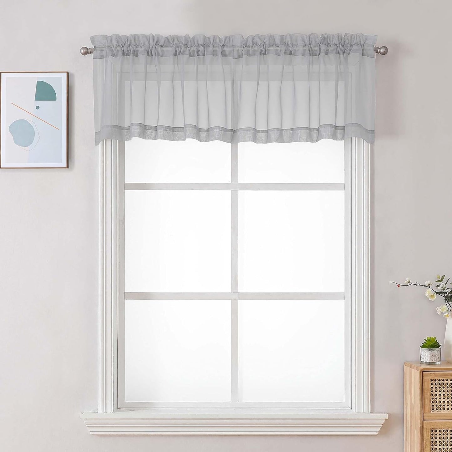 Chyhomenyc Sheer White Valances for Windows 2 Pack, Small Window Curtains for Living Room Bathroom Cafe Laundry Basement, Modern Top Dual Rod Pocket Voile Curtain, 42W x 14L inches, White - Colors B