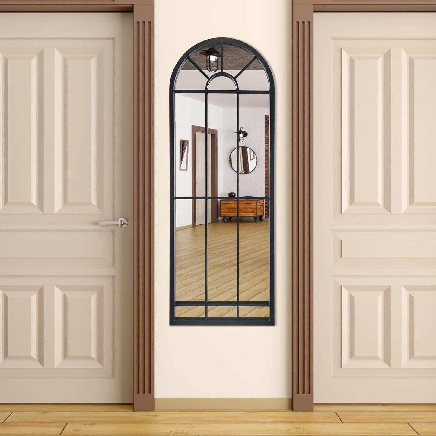 HQiJun Black Arched Window Mirror, Farmhouse Decorative Wall Mirrors for Living Room, Bedroom, Entryway, Bathroom Vanity, Fireplace Mantel, Window Pane Mirror Wall Decor (Black, 31.5 x 20 x1)