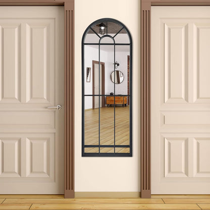 HQiJun Black Arched Window Mirror, Farmhouse Decorative Wall Mirrors for Living Room, Bedroom, Entryway, Bathroom Vanity, Fireplace Mantel, Window Pane Mirror Wall Decor (Black, 31.5 x 20 x1)