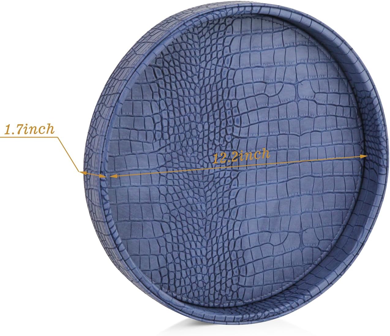 HofferRuffer Round Serving Tray 20'', Elegant Faux Leather Circle Ottoman Table Tray, Serve Tea Coffee Breakfast in Bedroom Living Room Kitchen (Brown)