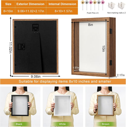 8x10 Deep Shadow Box Picture Frame Display Case with Linen Back and Stand,Real Glass Black Shadow Memory Box Frame 8x10 for Flower Baby Pet Wedding Photo Art Craft Memorial Wall Decor Gift