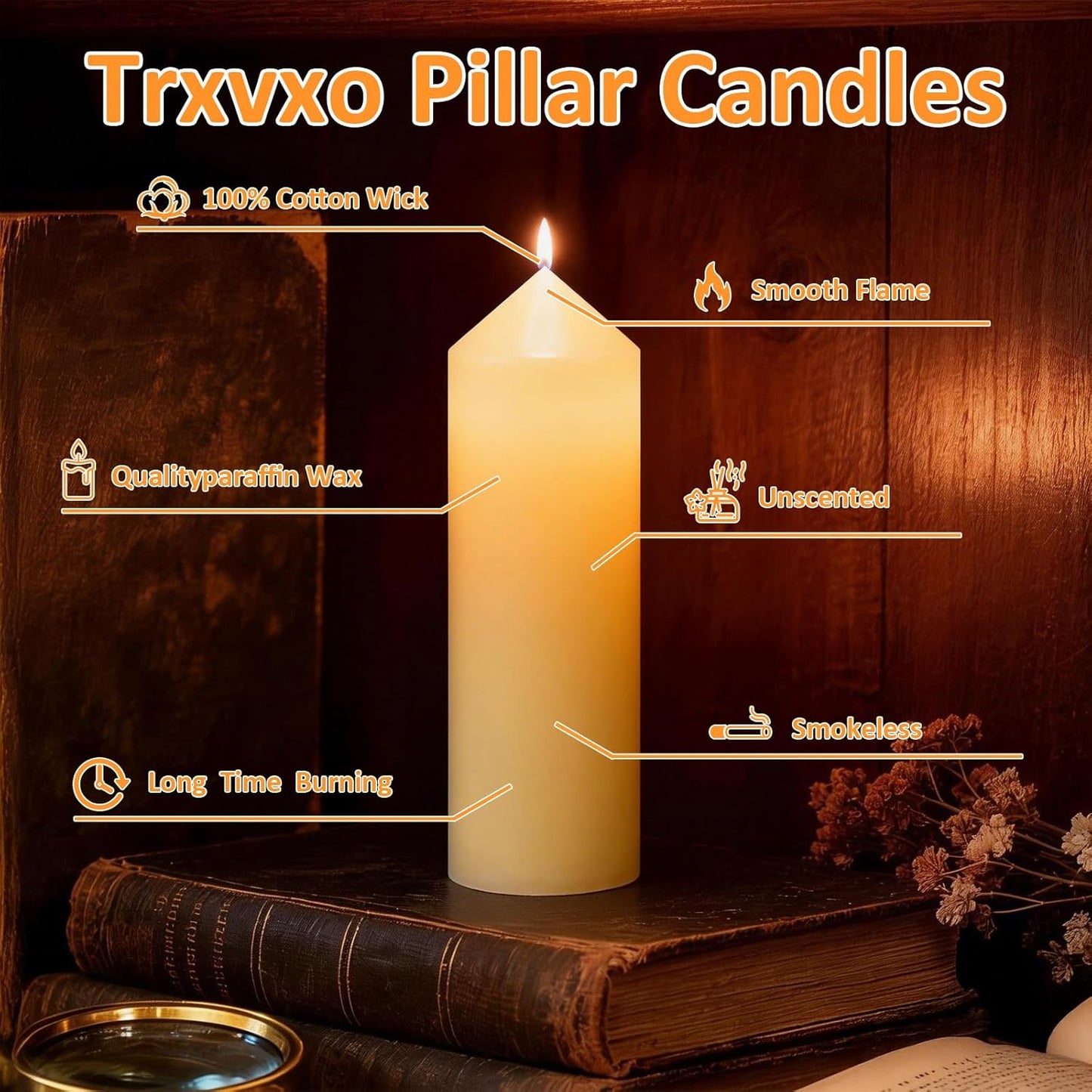18 Pcs Ivory Pillar Candles Bulk Set，3 Different Lengths 2 x 3/4/6 Inch (6 Each)，Hurricane Candles，Dripless Unscented Smokeless，Gives You a Better Atmosphere When Organizing an Event Party.