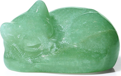 YATOJUZI 2" Cat Decors Statue Opal Moonstones Crystals Opalite Sleeping Cats Gemstone Hand-Carved Cute Animal Figurines Home Office Desk Decor Stocking Stuffers Cat Themed Ornaments Gifts for Women