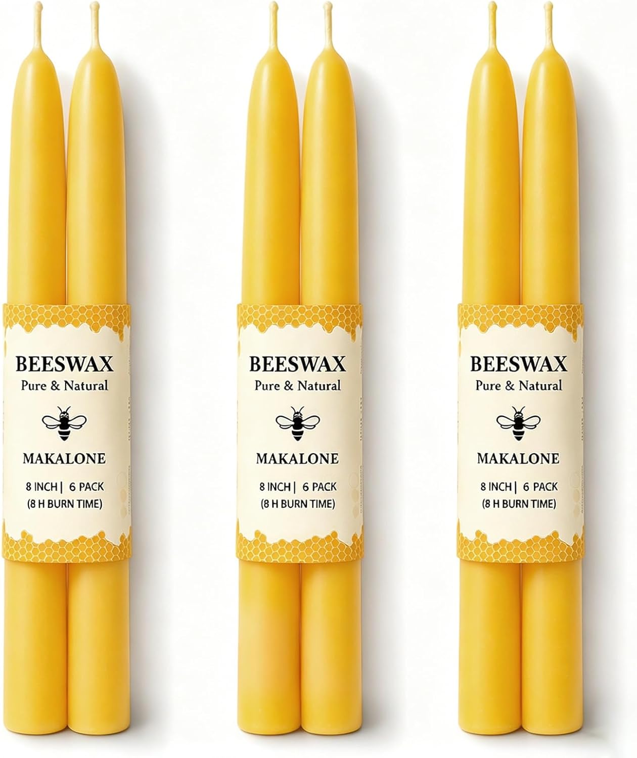 12 Pack Beeswax Taper Candles,8in Dripless Pure Beeswax Candles Non Toxic,8 Hours Long Burning 100% Natural Candle Sticks,Smokeless and Unscented Bees Wax Candle for Home,Prayer,Tall Tapered