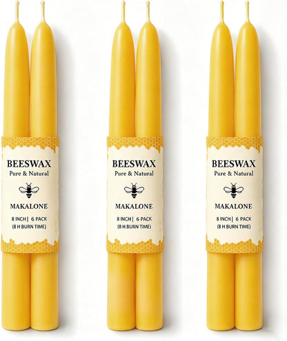 12 Pack Beeswax Taper Candles,8in Dripless Pure Beeswax Candles Non Toxic,8 Hours Long Burning 100% Natural Candle Sticks,Smokeless and Unscented Bees Wax Candle for Home,Prayer,Tall Tapered