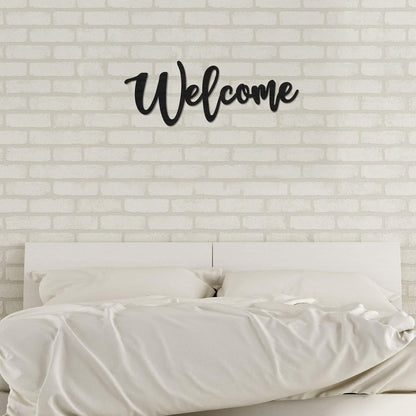 Jetec Wood Cutout Welcome Sign Welcome Wall Decor Word Wood Art Sign for Front Door Rustic Home Gallery Wall Decorations 15.7 x 6 Inches(Black)