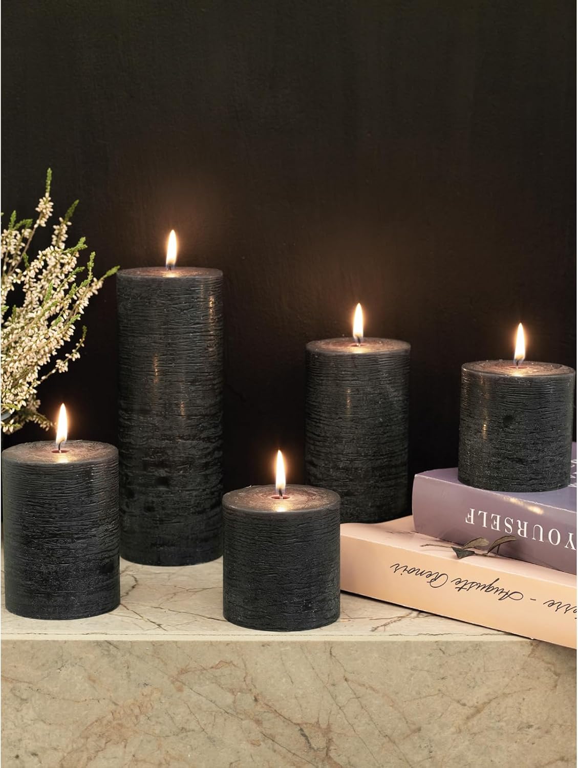 CANDWAX 3x4 inch Pillar Candles Set of 3 – Unscented Dripless Rustic Dark Blue Candles for Room Decor, Weddings, Centerpieces