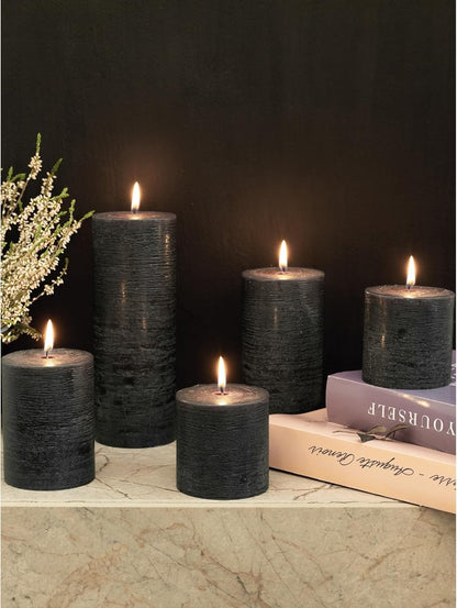 CANDWAX 3x4 inch Pillar Candles Set of 3 – Unscented Dripless Rustic Dark Blue Candles for Room Decor, Weddings, Centerpieces