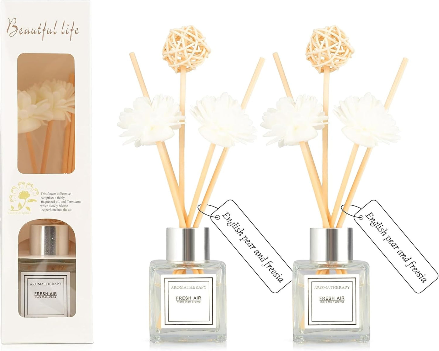 Reed Diffuser Set, 1.7 fl oz Scent Diffuser with Sticks, Jasmine Scent for Bathroom Accessories Shelf Decor, Air Fresheners for Home, Home Fragrance Products, House Office Room Decor Aesthetic Gift