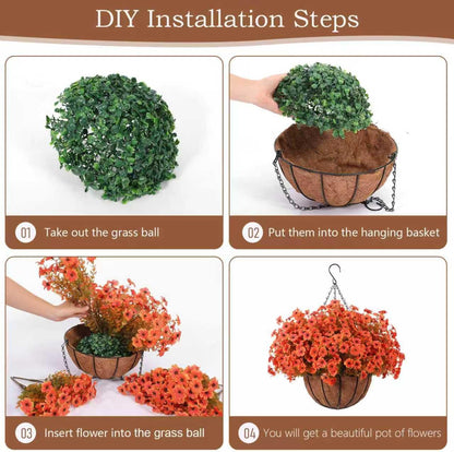 Hananona 2 Set Artificial Outdoor Flowers with Hanging Basket, 2 Hanging Planters with 24 Pcs Flowers for Spring Summer Front Porch Garden Patio Home Decor (2, Red, Purple, Yellow, Rose Red)