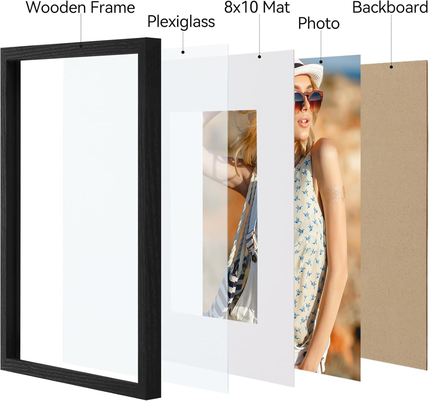 Vittanly 11x14 Picture Frame, Display Pictures 8x10 with Mat or 11x14 without Mat, Photo Frame for Wall Mounting, Black, 1 Pack - Colors A