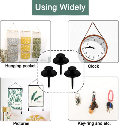 50 PCS Push Pins Picture Hangers Wall Hooks, Double Headed Thumb Tacks for Wall Hangings, Renter Friendly Decor Small Picture Frame Hangers for Drywall Cork Board Home Office Photo Decorations(Black)