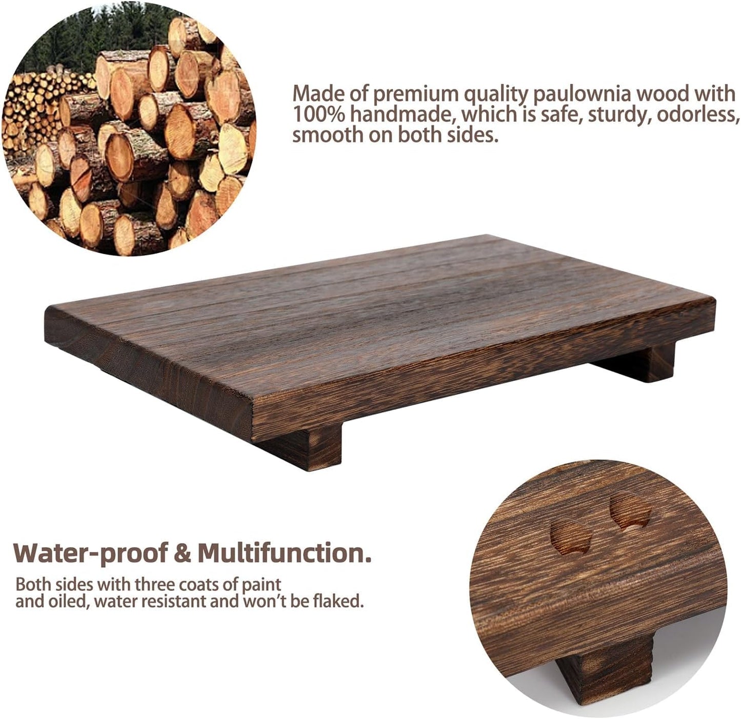 (12 x 7 Inch) Wood Riser Soap Tray, Farmhouse Wood Pedestal Stand for Kitchen Counter Sink, Rustic Wooden Riser Decorative Bathroom Counter Dishes Plant Bottles Candles Display