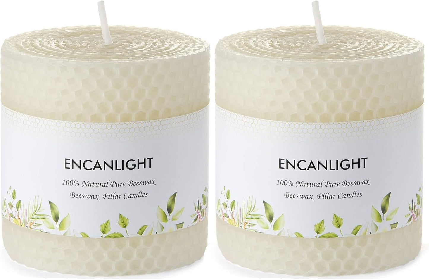 White Roll 2packs Bee swaxs Pillar Candles,Honeycamb Pillar Candle Set of 2 - Dripless and Smokeless,Approx 30 Hours Hurn for Home Decor,Party Wedding, Dinner