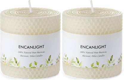 White Roll 2packs Bee swaxs Pillar Candles,Honeycamb Pillar Candle Set of 2 - Dripless and Smokeless,Approx 30 Hours Hurn for Home Decor,Party Wedding, Dinner