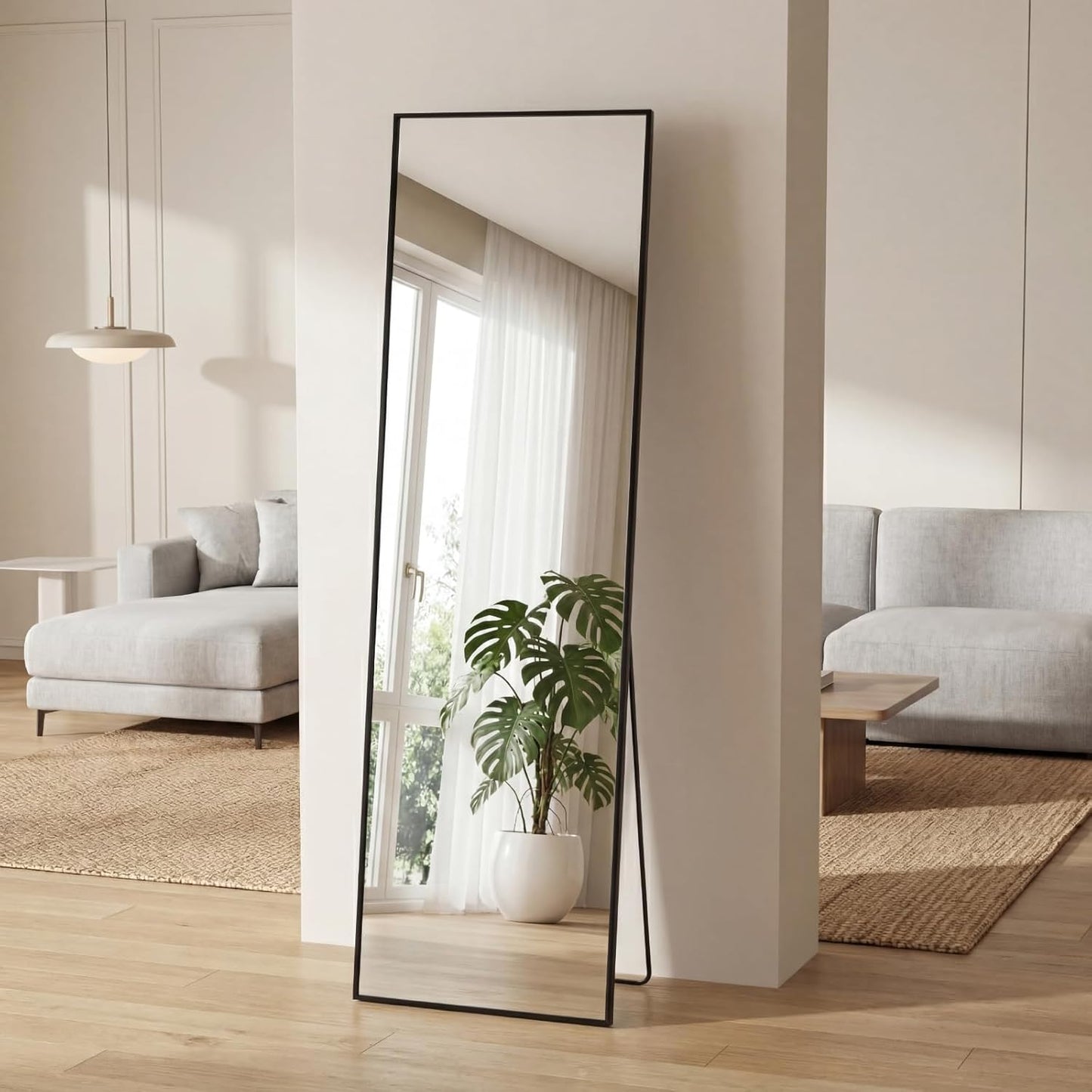 DUMOS Full Length Mirror 64"x21" Full Body Floor Mirror for Bedroom or Cloakroom, Can Stand Alone, Hang or Lean Against Wall, Tall Wall Mirror with Stand, Black