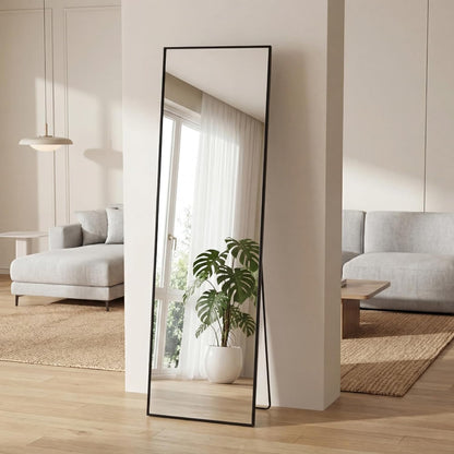 DUMOS Full Length Mirror 64"x21" Full Body Floor Mirror for Bedroom or Cloakroom, Can Stand Alone, Hang or Lean Against Wall, Tall Wall Mirror with Stand, Black