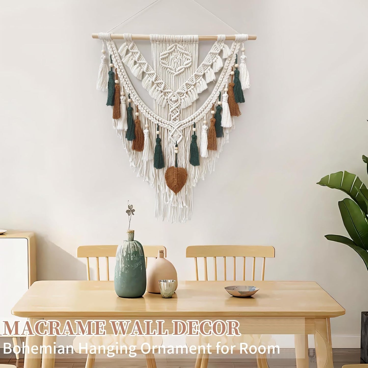 Lokeisna Macrame Wall Hanging, Woven Tapestry Beige & Dusty Rose Handmade Craft Macrame Wall Decor, Gallery & Nursery, Size 37.4” Lx27.5” W
