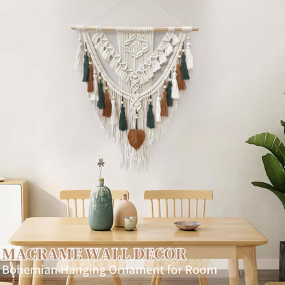 Lokeisna Macrame Wall Hanging, Woven Tapestry Beige & Dusty Rose Handmade Craft Macrame Wall Decor, Gallery & Nursery, Size 37.4” Lx27.5” W