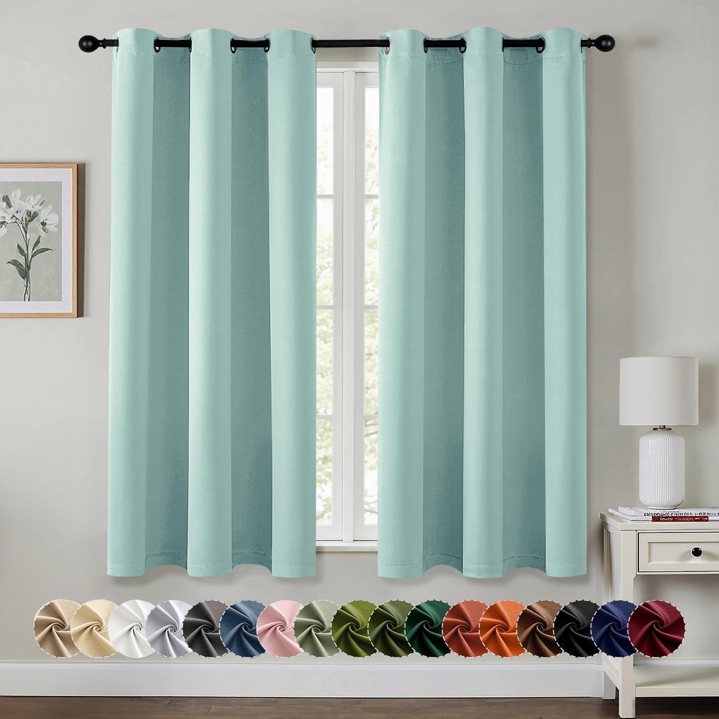 MIULEE Blackout Curtains for Bedroom Living Room 2 Panels, Thermal Insulated Room Darkening Drapes Grommet Noise Reducing Light Blocking Window Treatments 63 Inches Long 40x63 Inch Black - Colors A