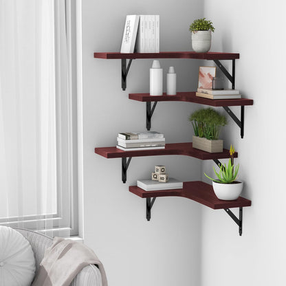 ROMGUAR CRAFT Corner Floating Shelves Wall Mounted Set of 4, Rustic Wood Storage Display Shelves for Home Decor, Bathroom, Kitchen, Bedroom, Living Room, Office (Black)
