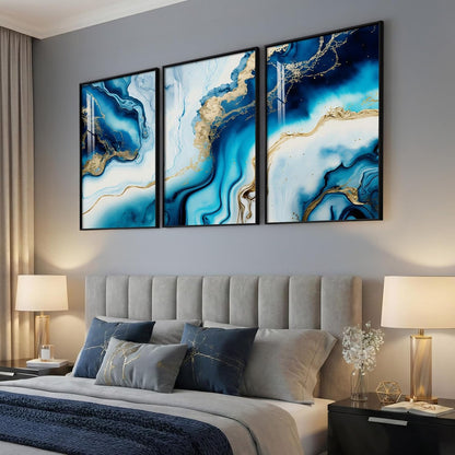 Large Framed Abstract Nature Landscape Wall Art for Living Room, Set of 3 Modern Canvas Prints Paintings Artwork for Walls, Green Lake Pictures for Hallway, Dining Room, Office Wall Decor 24x36 Inch