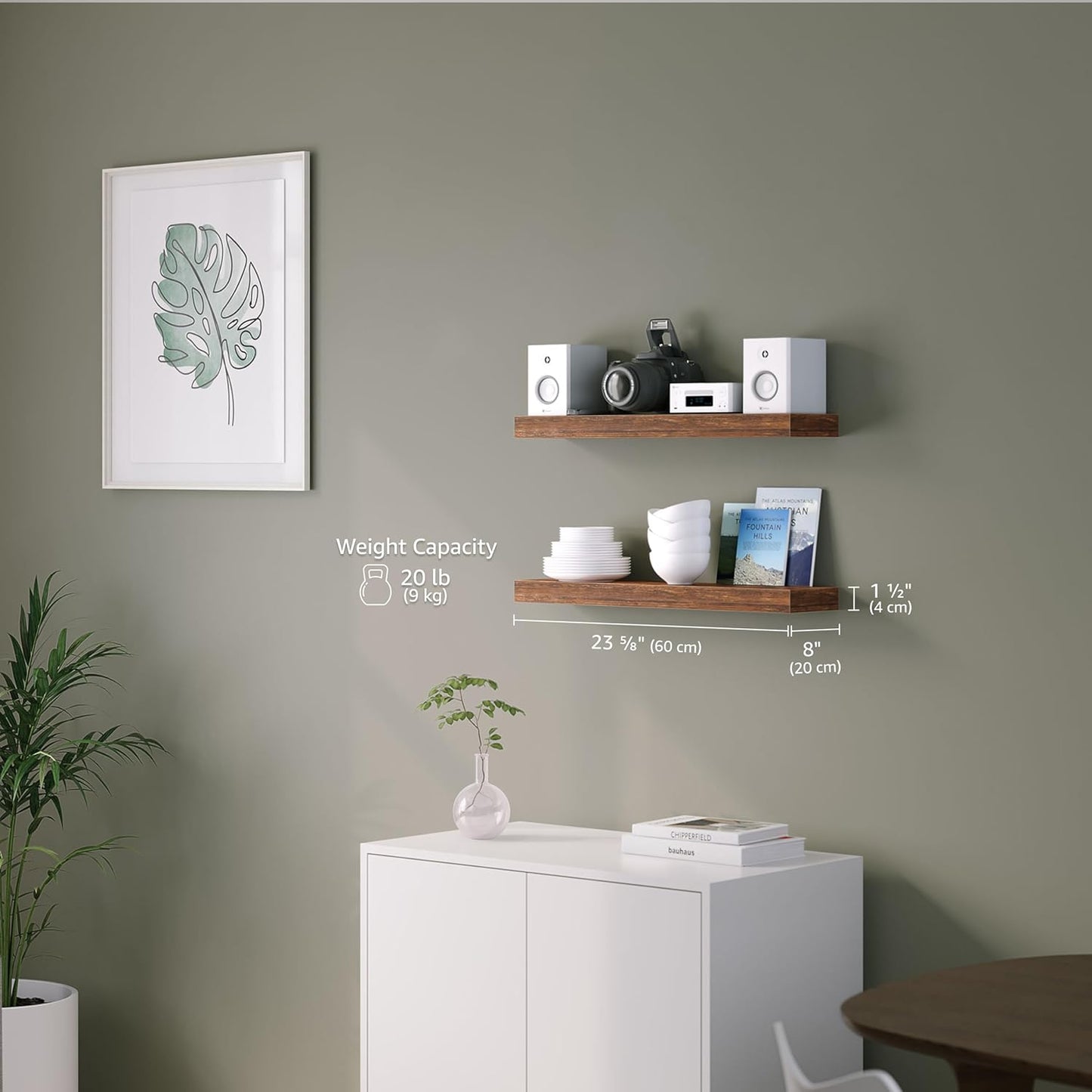 Ballucci Floating Shelves for Wall, 48" Wood Wall Shelf Set of 2, with Invisible Brackets for Bathroom, Living Room, Bedroom, Kitchen, Nursery, 8" Deep, Black