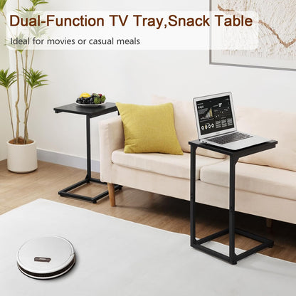 AMHANCIBLE C Shaped Side Table, End Tables Living Room Set of 2, Slide Under Couch Table for Sofa, TV Trays for Bedroom, Small Space, Rustic Brown HET02CBR