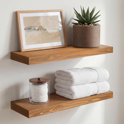 Homeforia 24 inch Natural Floating Shelf, High End Solid Real Wood 24inch Small Floating Shelves for Wall Mounted, Natural Wooden Floating Shelves, Heavy Duty Bracket, 24 X 6.5 X 1.75 in, Set of 2