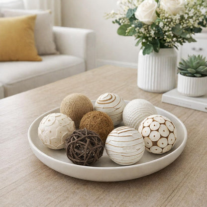 6pcs Decorative Balls for Bowl Centerpiece, 2.4 Inch Orbs Spheres Decor Balls Rattan Wicker Balls for Bowl Fillers, DIY Home Vase Table Decor