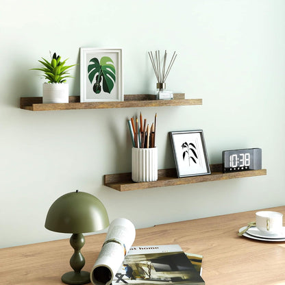 White Floating Shelves for Wall Decor, Wall Mounted Wood Storage Shelf for Bedroom, Living Room, Bathroom, Kitchen, Nursery, Display Picture Ledge Shelf with Lip Set of 2-14 Inches, White