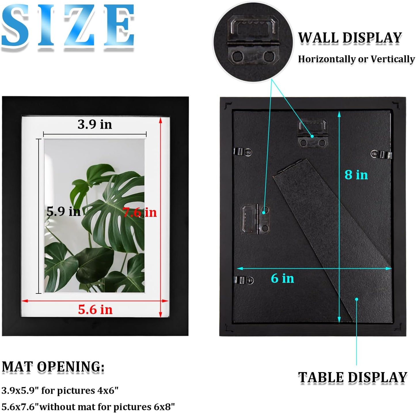 Egofine 8x10 Picture Frames Set of 4, Made of Solid Wood Covered by Plexiglass 4x6 and 5x7 with Mat or 8x10 without Mat, for Table Top Display and Wall Mounting Photo Frame Black