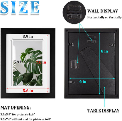 Egofine 8x10 Picture Frames Set of 4, Made of Solid Wood Covered by Plexiglass 4x6 and 5x7 with Mat or 8x10 without Mat, for Table Top Display and Wall Mounting Photo Frame Black