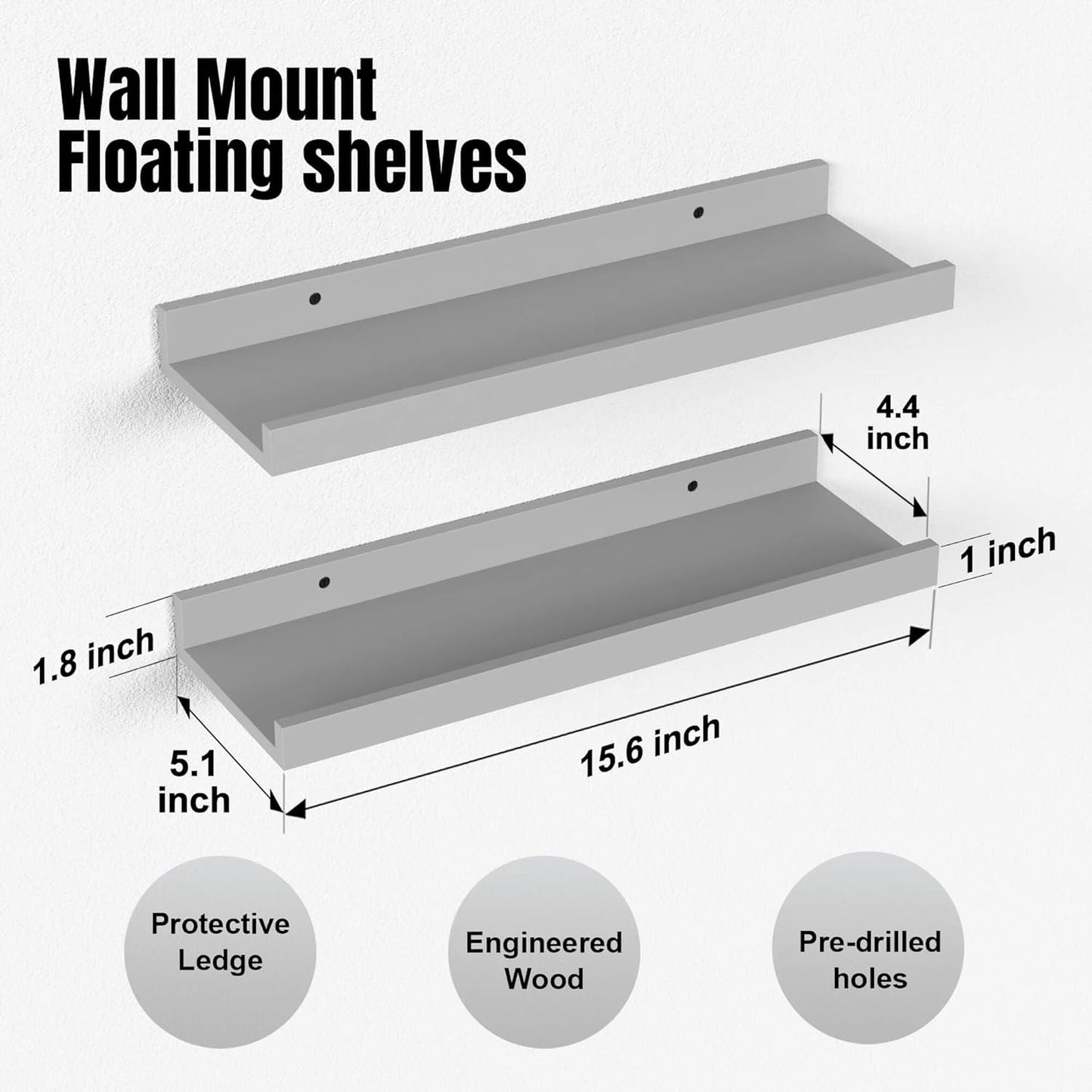 Boswillon Floating Shelves Wall Mounted Set of 2, Modern Black Wall Shelves for Storage with Lip, Display Picture Ledge Shelf for Wall Decor Bedroom Living Room Bathroom Kitchen