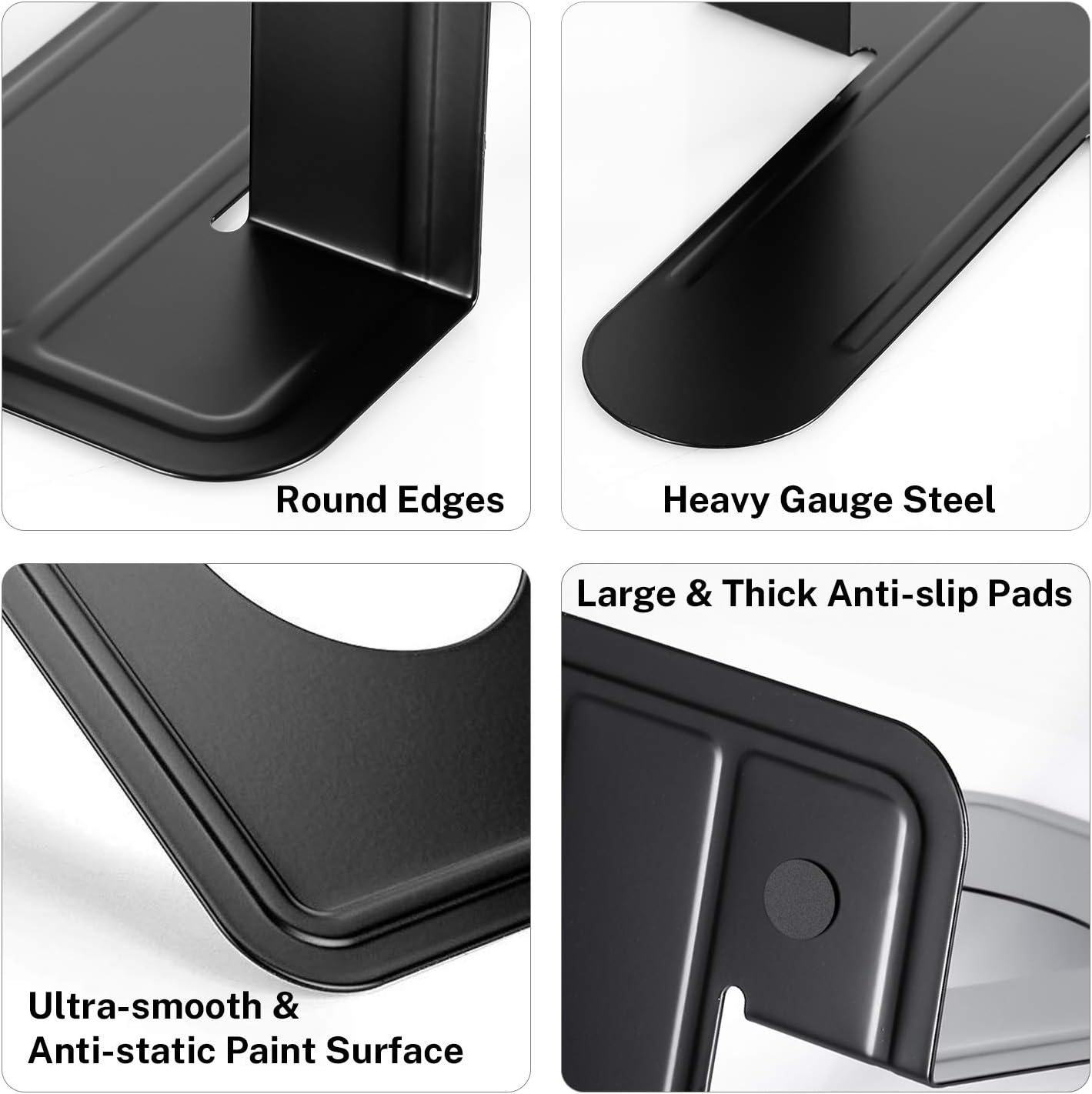 MaxGear Premium Matte Painted Book Ends, Heavy Duty and Sturdy Bookends for Shelves, Office Non-Skid Metal Book End Stopper for Books/CDs/DVDs, 6 x 4.6 x 6 in, Black, 2 Pairs/4 Pieces, Large