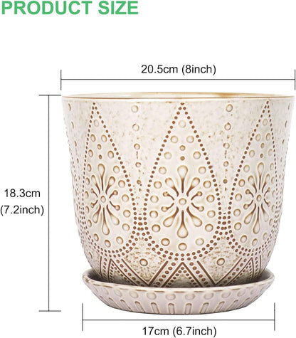 Gepege 6 Inch Beaded Ceramic Planter Set of 2 with Drainage Hole and Saucer for Plants, Indoor-Outdoor Large Round Succulent Orchid Flower Pot (Smoked Gray, Inner-pots not Larger Than 5 Inch)