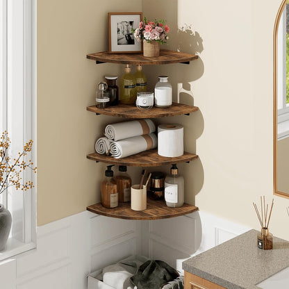 Homode Corner Wall Shelf, 12 in Wide Rounded Corner Shelf Floating, Set of 2 Wooden Hanging Corner Shelves with Wire Hole for Bathroom Living Room Office, White