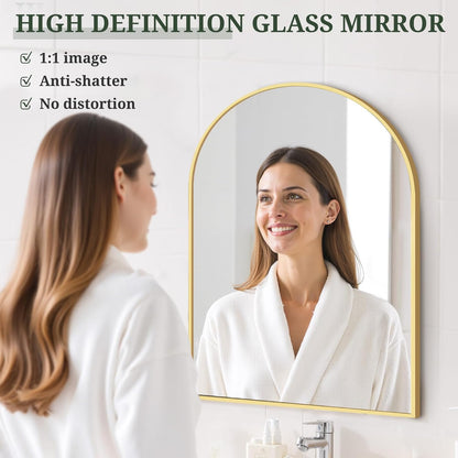 Round Wall Mirror 30 Inch Gold Vanity Mirror with Metal Frame, Modern Circle for Bathroom, Entryway, Bedroom, Living Room, Wall Mounted Decorative Mirrors